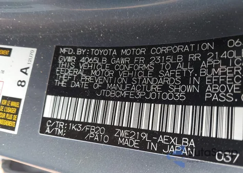 2023 Toyota Corolla Hybrid Le из США, поврежденный, VIN JTDBCMFE3PJ010035